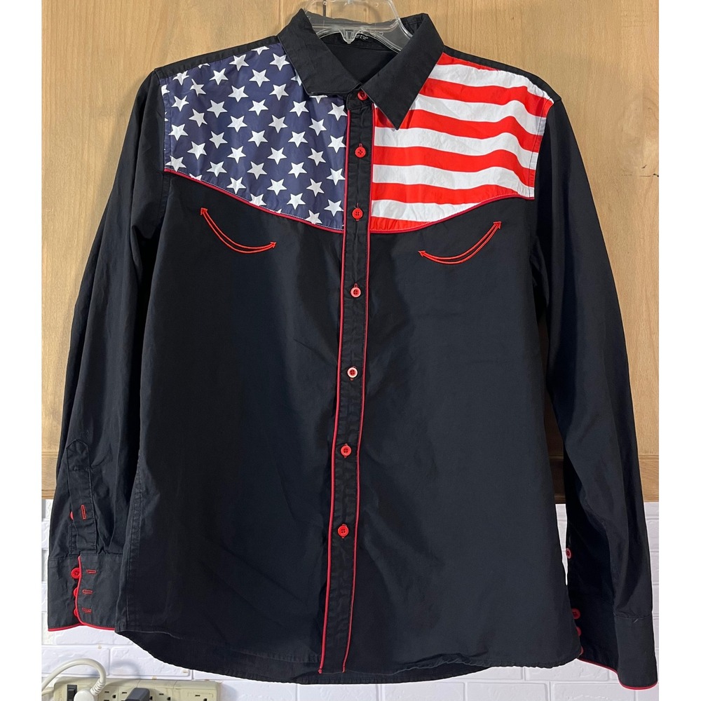 Coofandy Western Shirt Mens Large Black American Flag Stars Stripes Patriotic